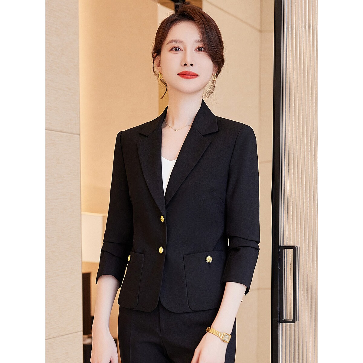 诗璐雅黑色西装外套女修身气质小个子百搭职业装时尚韩版显瘦上衣