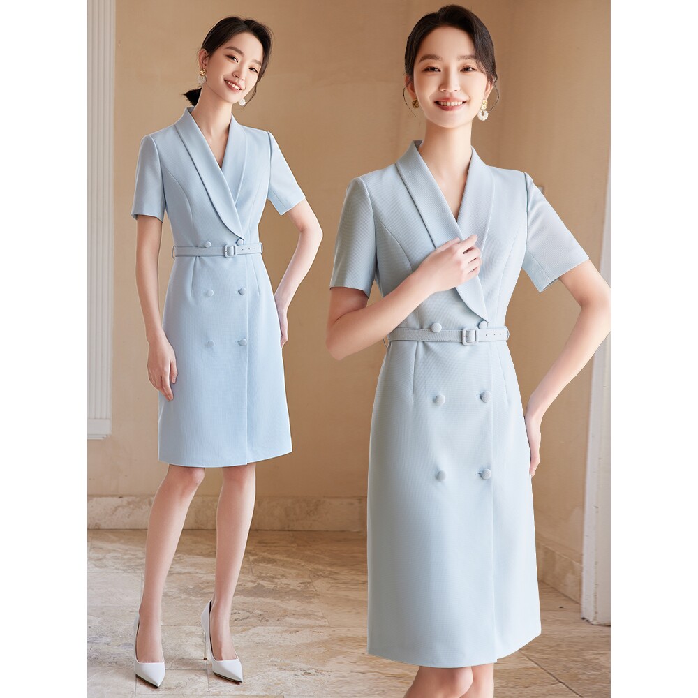 艾尚臣短袖职业西装连衣裙女装2025夏季新款气质通勤裙子工作服