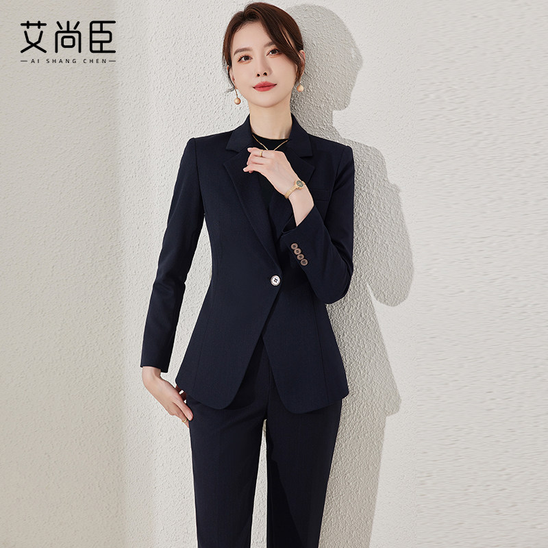 藏青色西装套装女秋季气质女神范高端经理工作服OL职业装正装西服