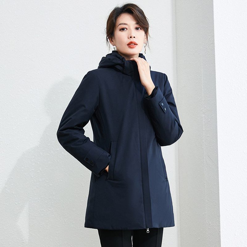 职业装羽绒服女男同款冬季中长款修身轻便黑色银行工装商务工作服