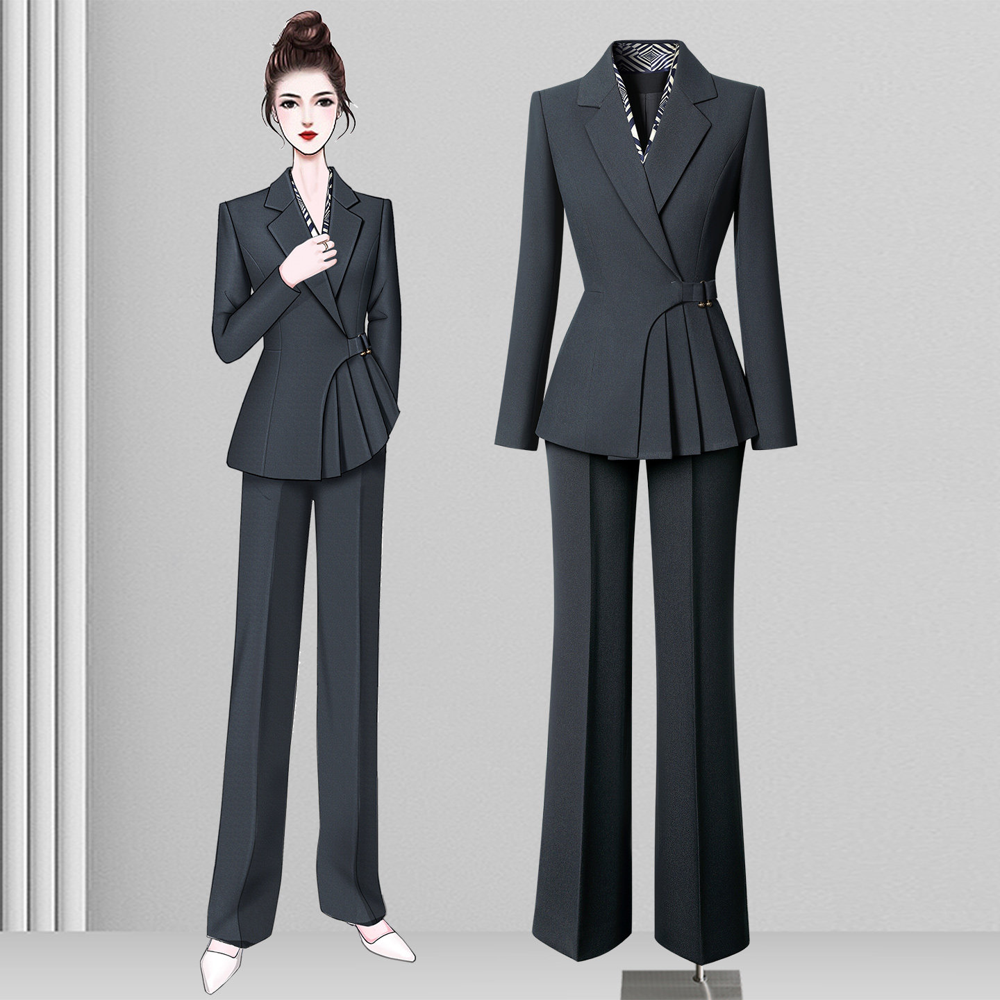 灰色西装套装女秋冬高级感气质职业正装酒店经理工装珠宝店工作服