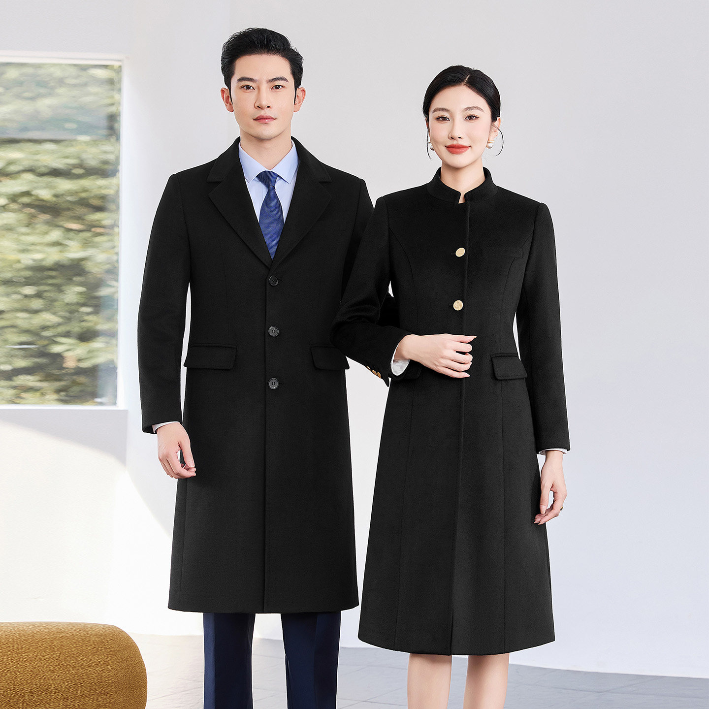 职业羊毛大衣女羽绒内胆气质冬装酒店售楼部物业客服银行黑色工装