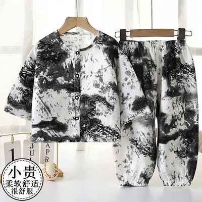 夏季儿童睡衣短袖男童女童空调服女孩宝宝宽松薄款开衫家居服套装