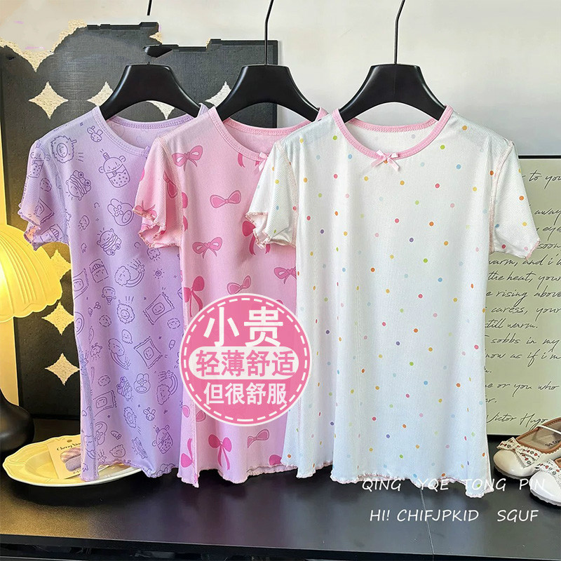 女童睡裙夏季薄款儿童冰丝短袖家居服2025新款小女孩公主睡衣裙子
