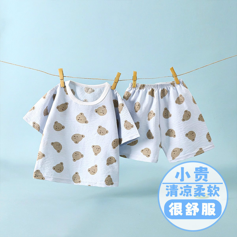 空调衣服儿童短裤2025薄款宝宝夏季短袖套装男童女童婴儿夏装幼儿