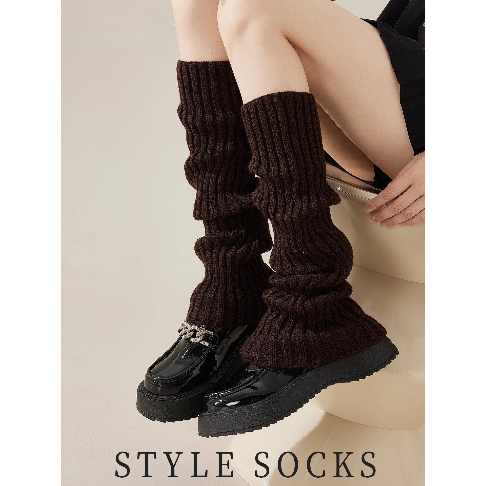 棕色袜套女y2k秋冬辣妹针织小腿堆堆袜日系显瘦jk腿套搭配小皮鞋