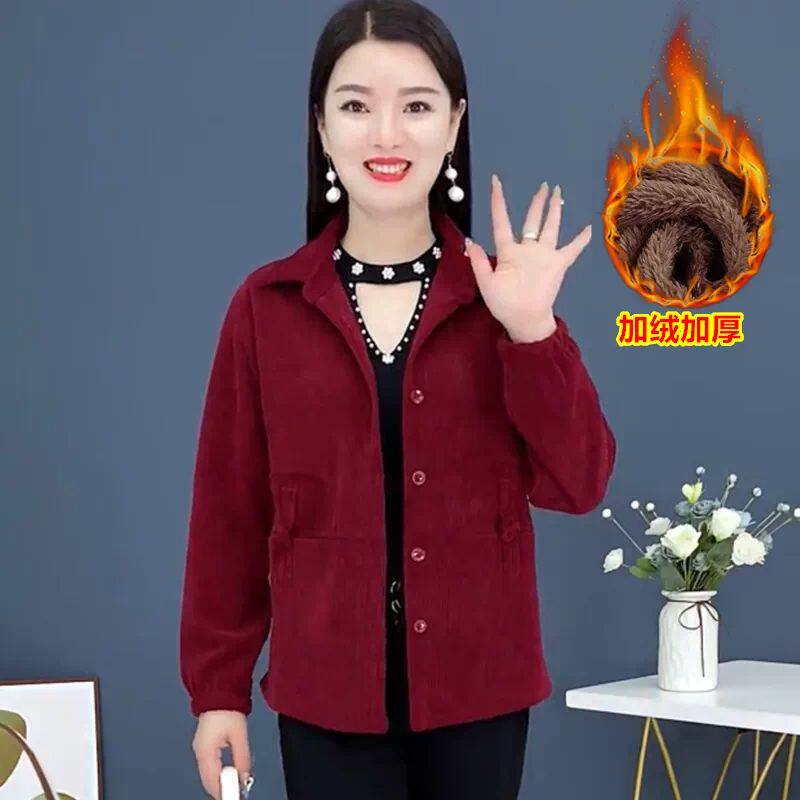 新款冬季加绒加厚灯芯绒保暖外套女上衣秋冬季时尚长袖开衫夹克女