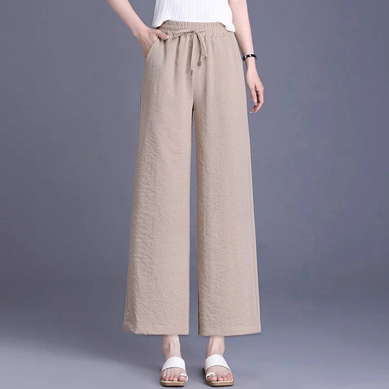大码冰丝棉麻七分阔腿裤女2026新款夏薄款胖mm宽松显瘦九分直筒裤