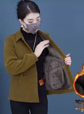 中年女装灯芯绒外套加绒上衣妈妈装秋冬长袖开衫中老年人加厚夹克