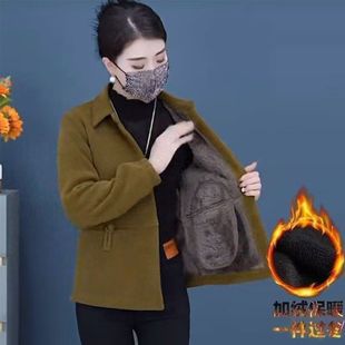 中年女装灯芯绒外套加绒上衣妈妈装秋冬长袖开衫中老年人加厚夹克
