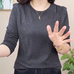 秋冬季新款德绒长袖打底衫女洋气烫钻时尚中老年女装保暖妈妈上衣