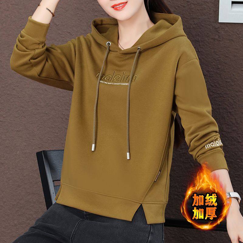 秋冬装绣花长袖卫衣女新款爆款连帽秋季女士外套中年妈妈带帽上衣