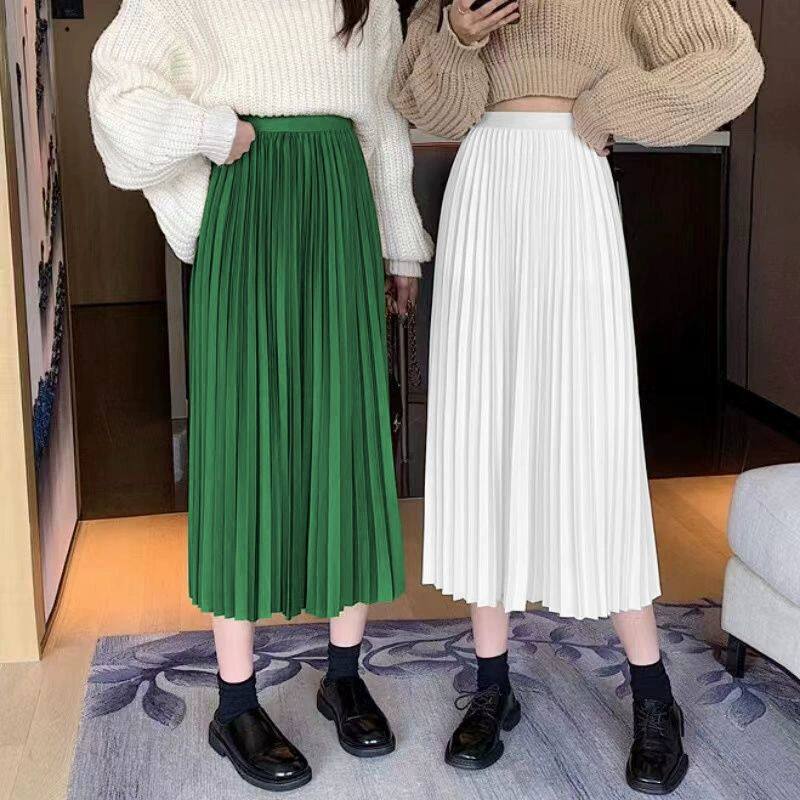 秋冬款百褶裙白色半身裙女高腰显瘦设计感半裙气质a字裙垂感长裙