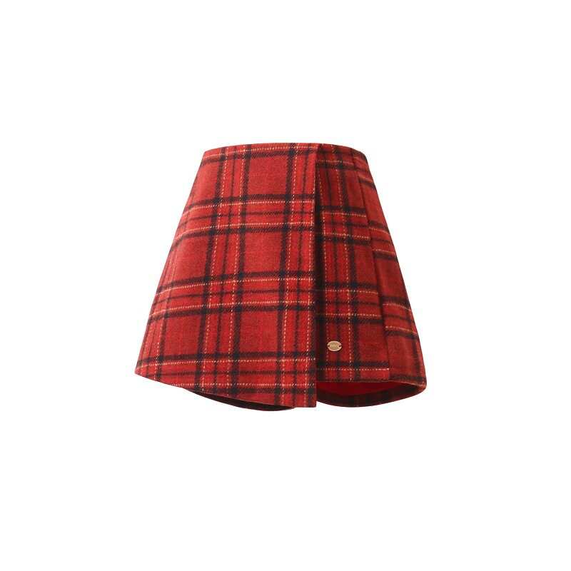 女童半身裙2026秋冬高级感毛呢裙裤儿童新年红色裙子女孩A字短裙
