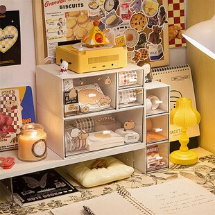 速发透明文克力房面收纳盒宿舍桌上书桌好物亚具杂物收纳架租桌大