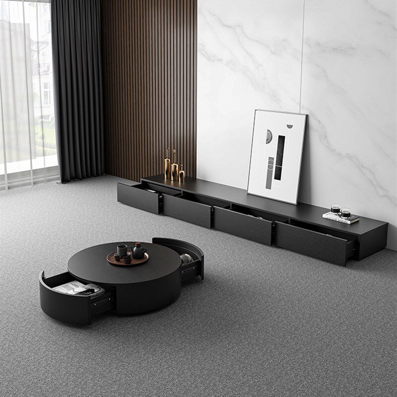 速发简约电视柜厅色小户型实木客黑电视柜组合极简电视矮柜