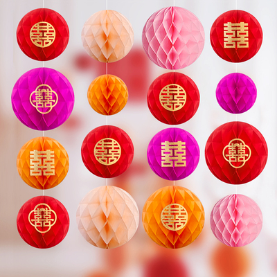 速发蜂窝球婚扮装庆用品布置套装男方客厅装饰结婚房方晨袍拍照道