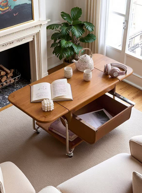 新款茶几客厅家用可移动小户型中古风折叠高脚实木小型饭桌