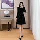 气质收腰显瘦中长款 法式 重工黑色连衣裙女2025年春秋新款 小黑裙子