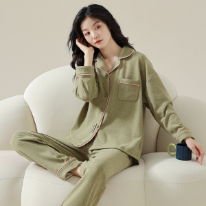 带胸垫睡衣女德绒秋冬款保暖薄绒开衫长袖家居服简约冬天磨毛套装
