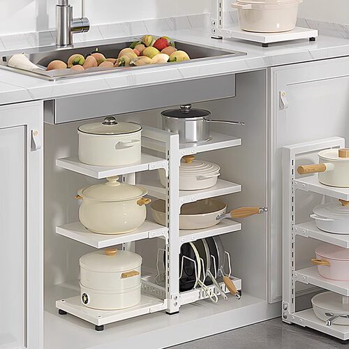 灶台锅架厨房家用多层台面整体橱柜放锅置物架锅盖架可调节锅具收