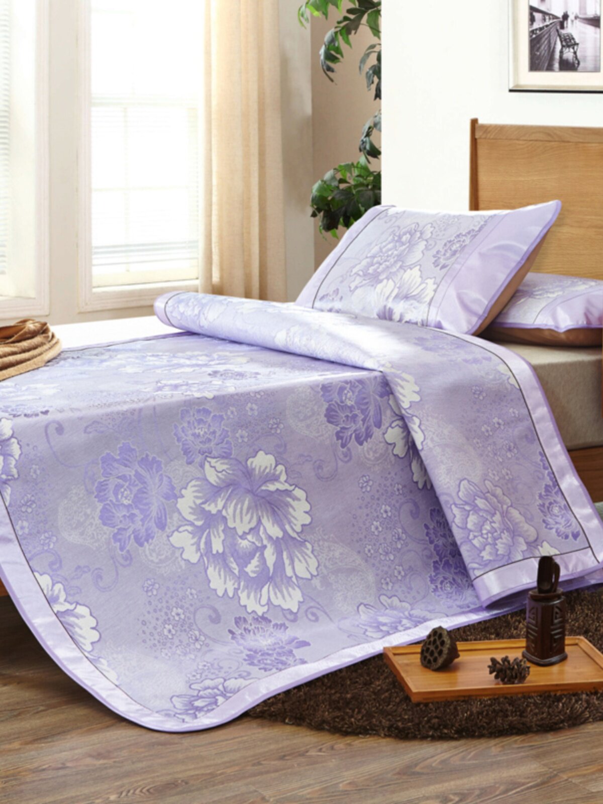 冰丝凉席可折叠夏季家用软冰席子1.5米三件套冬夏床上单人草席