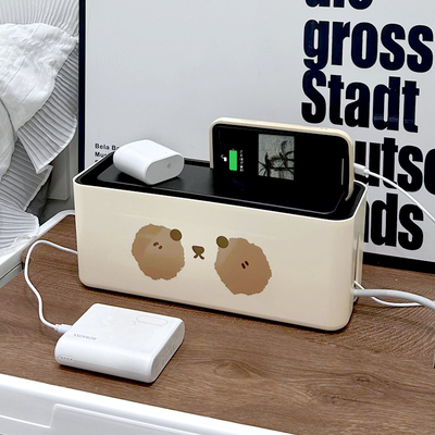 速发可爱延长线收纳收桌面排插盒纳理理线神电线遮挡盒器大