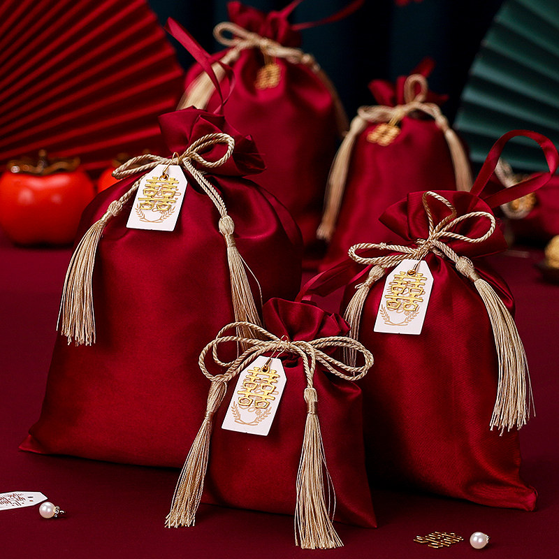 速发结婚盒子婚礼创意盒礼盒锦缎袋提国风手中糖袋回礼袋