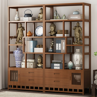 速发博古架实木茶置紫砂壶新物架新中式茶叶架茶具茶室展示柜柜款