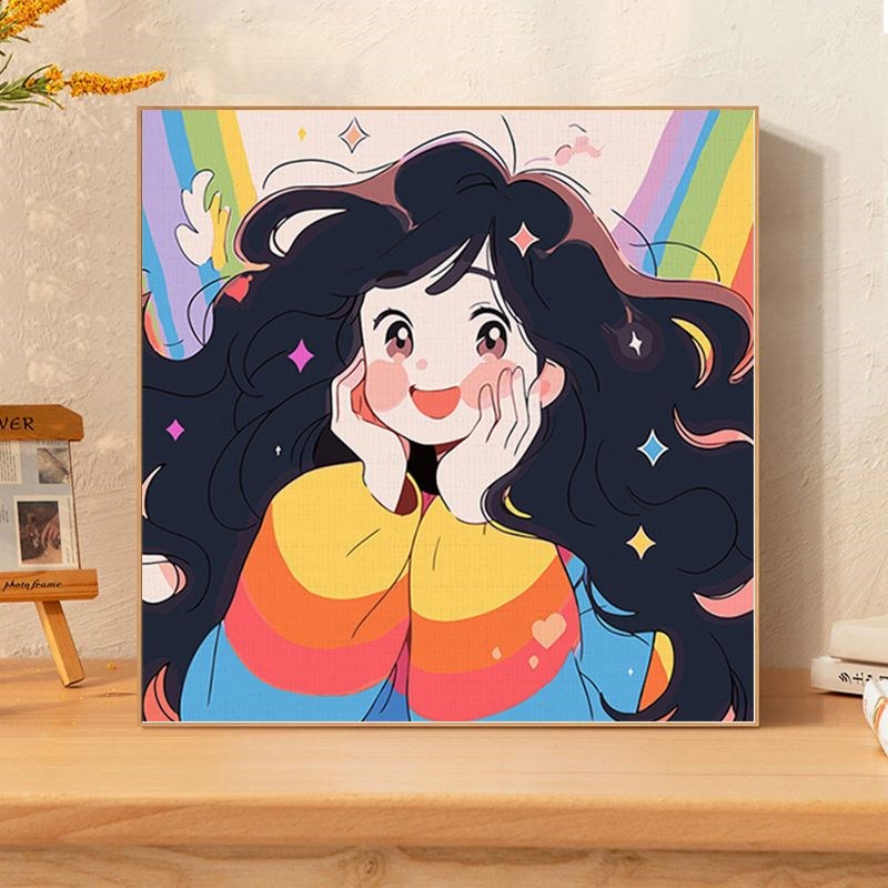 速发数手油画填色画画可爱孩字压解绘丙烯手工填充装饰新款2024