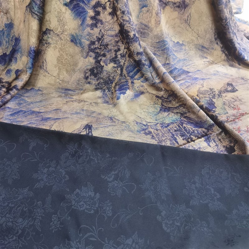 速发新品香云纱布料红云纱花罗缎旗袍碎花面料数码印花工厂直供