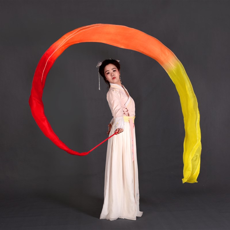 速发彩带舞黄橙红火焰色手持棒开场舞道具长绸飘带丝带长绸舞彩带