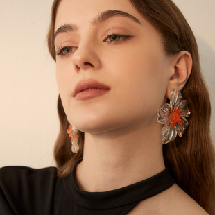 苏心晶莹剔透花瓣耳环复古森系清新甜美风精致耳饰时尚 百搭潮流