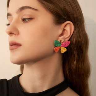 苏心复古彩色胡蝶耳饰女气质感耳环精致耳饰潮流耳环时尚耳饰