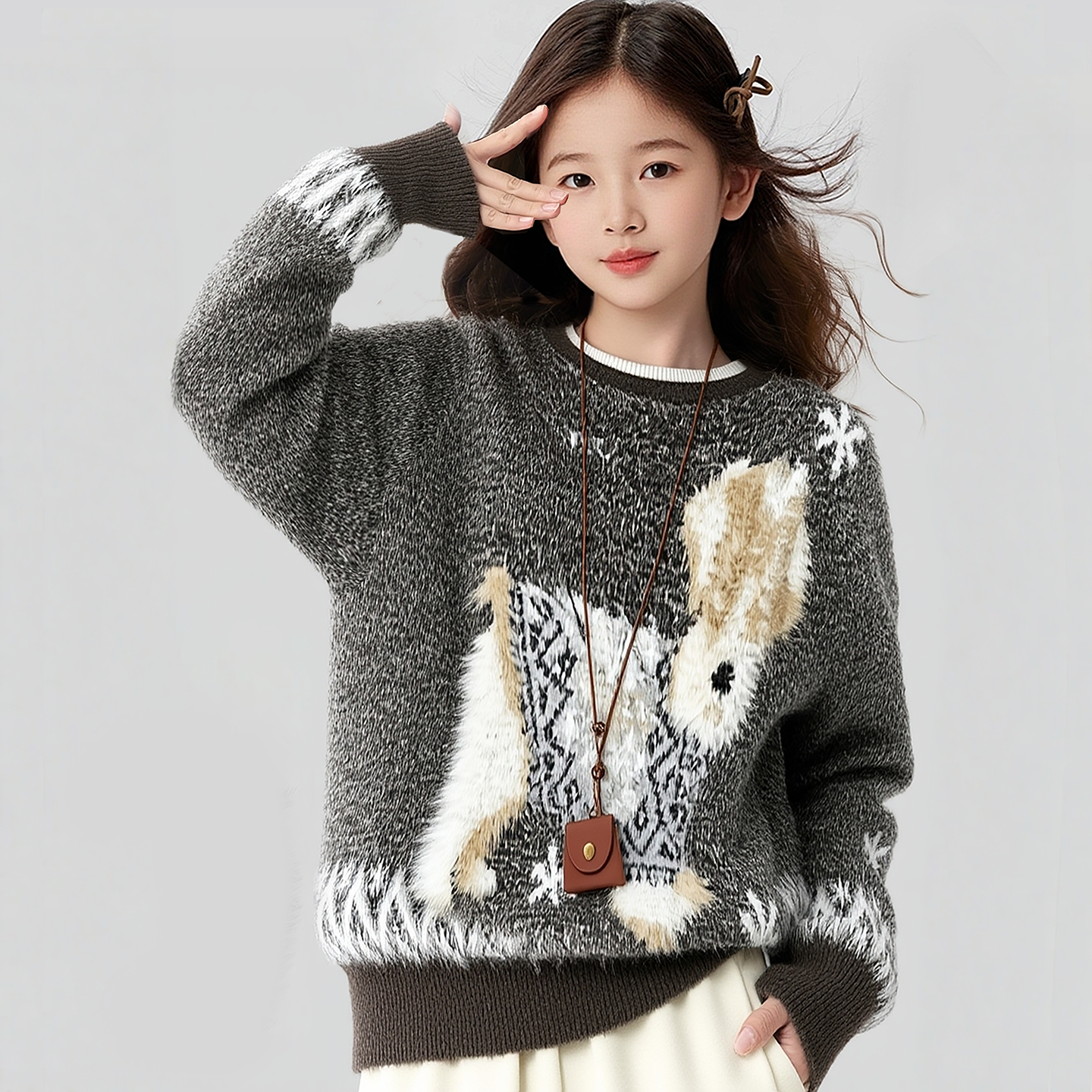 复古小狗提花仿水貂绒毛衣