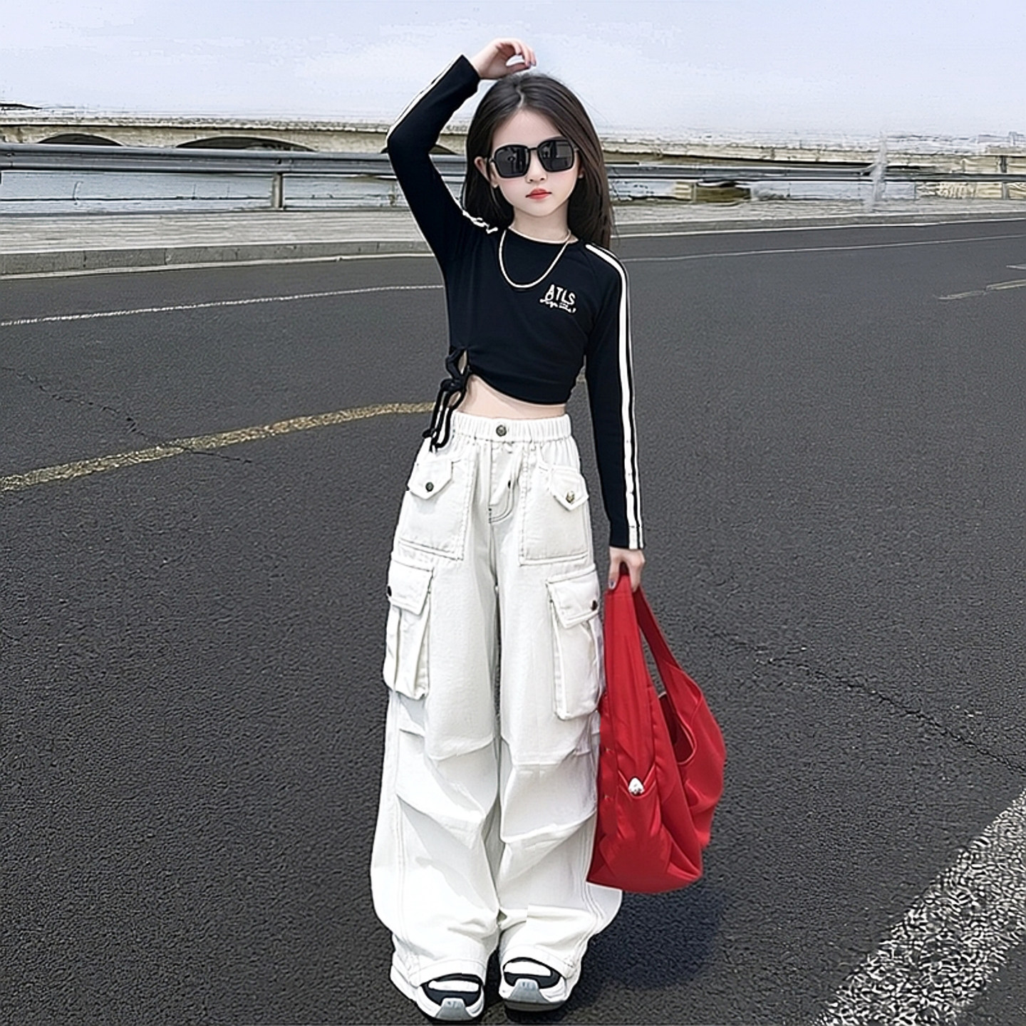 女童工装裤2025秋季新款爵士街舞中大女孩个性长袖T恤潮搭两件套,童装/婴儿装/亲子装,套装,淘宝优惠券,粉丝福利购,淘宝优惠卷