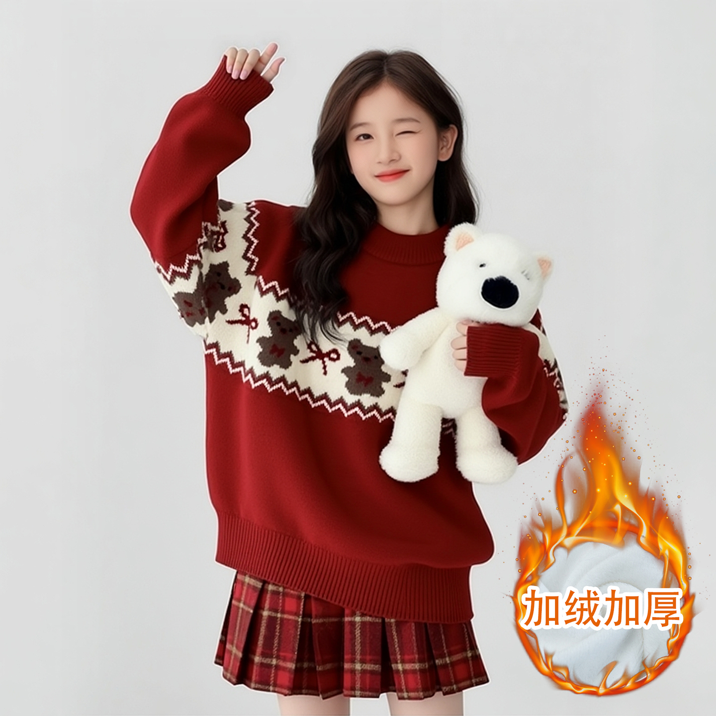 女童2025秋冬卡通毛衣酷飒风套装