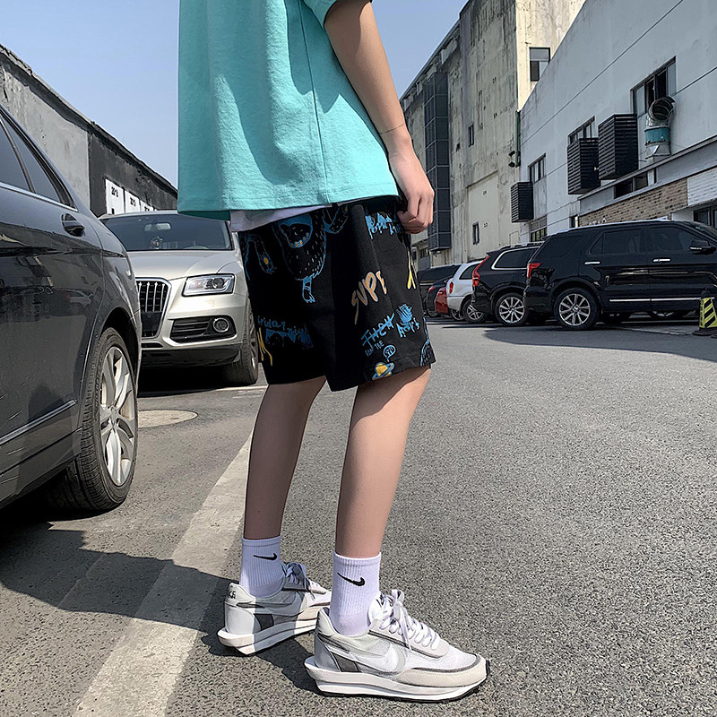 港风卡通裤子男五分裤运动宽松沙滩裤大裤衩夏季DK77-P35,男装休闲裤,四季星座221-7