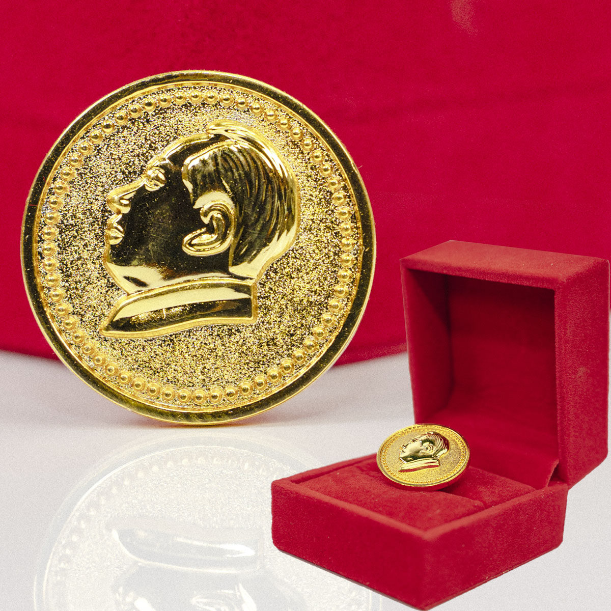 毛主席头像黄铜镀鎏金胸针胸章 毛泽东怀旧复古像章 纪念徽章饰品