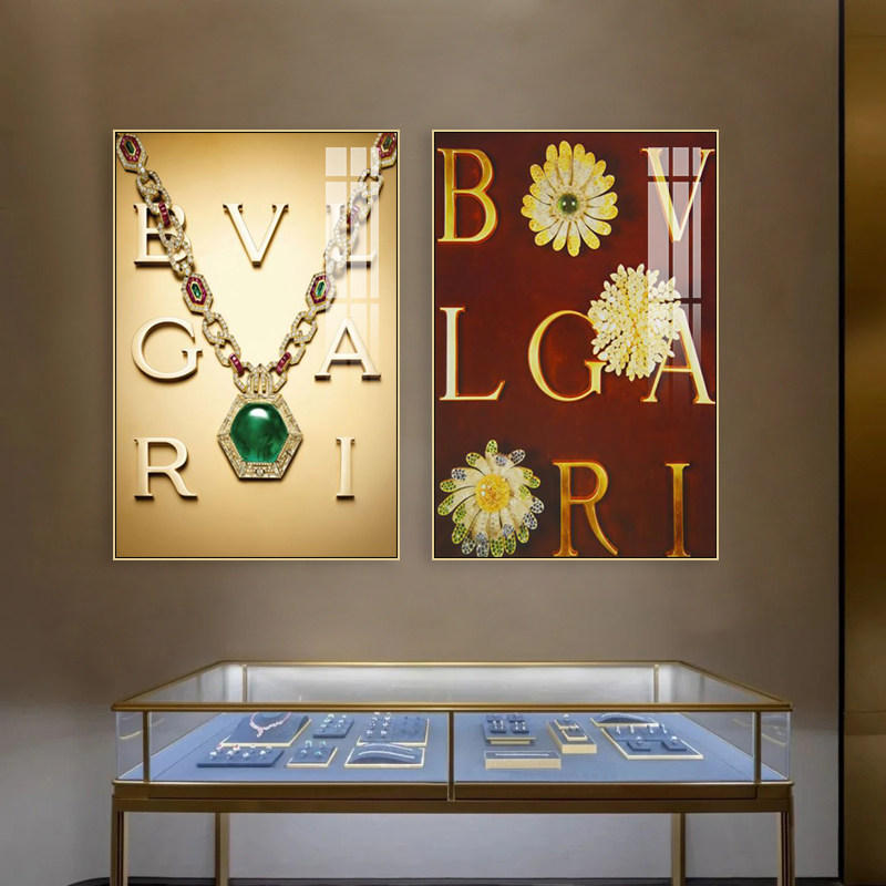 珠宝店商场展柜装饰画翡翠玉石黄金钻石宝石高端挂画名贵首饰壁画