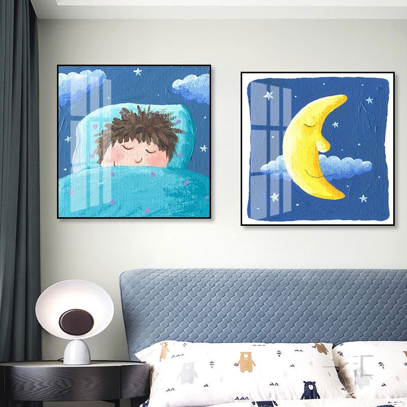 日式卡通挂画儿童房小孩房间睡房装饰画少女卧室床头晚安好梦壁画图片