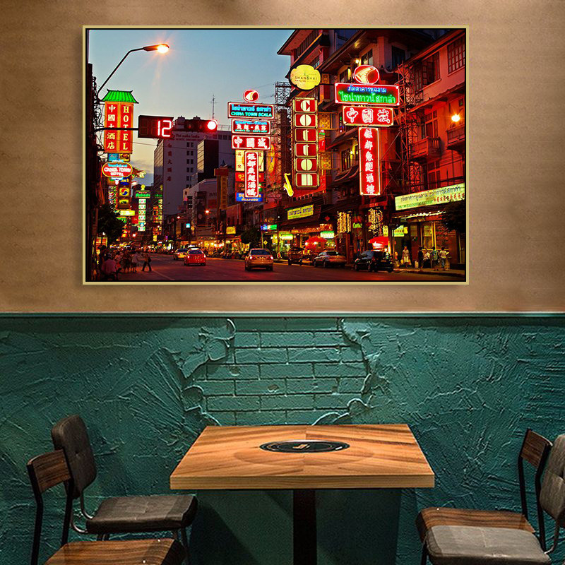 泰国唐人街建筑装饰画东南亚风曼谷芭提雅普吉岛风景美食美食壁画