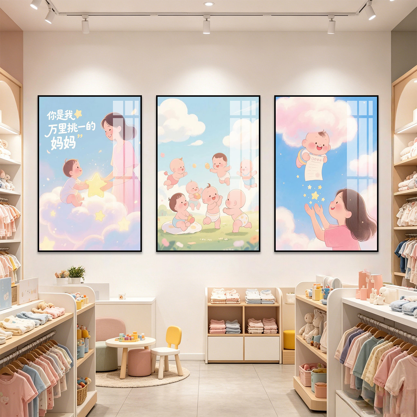 母婴用品店卡通挂画温馨月子中心装饰画妇产科产康室婴儿壁画