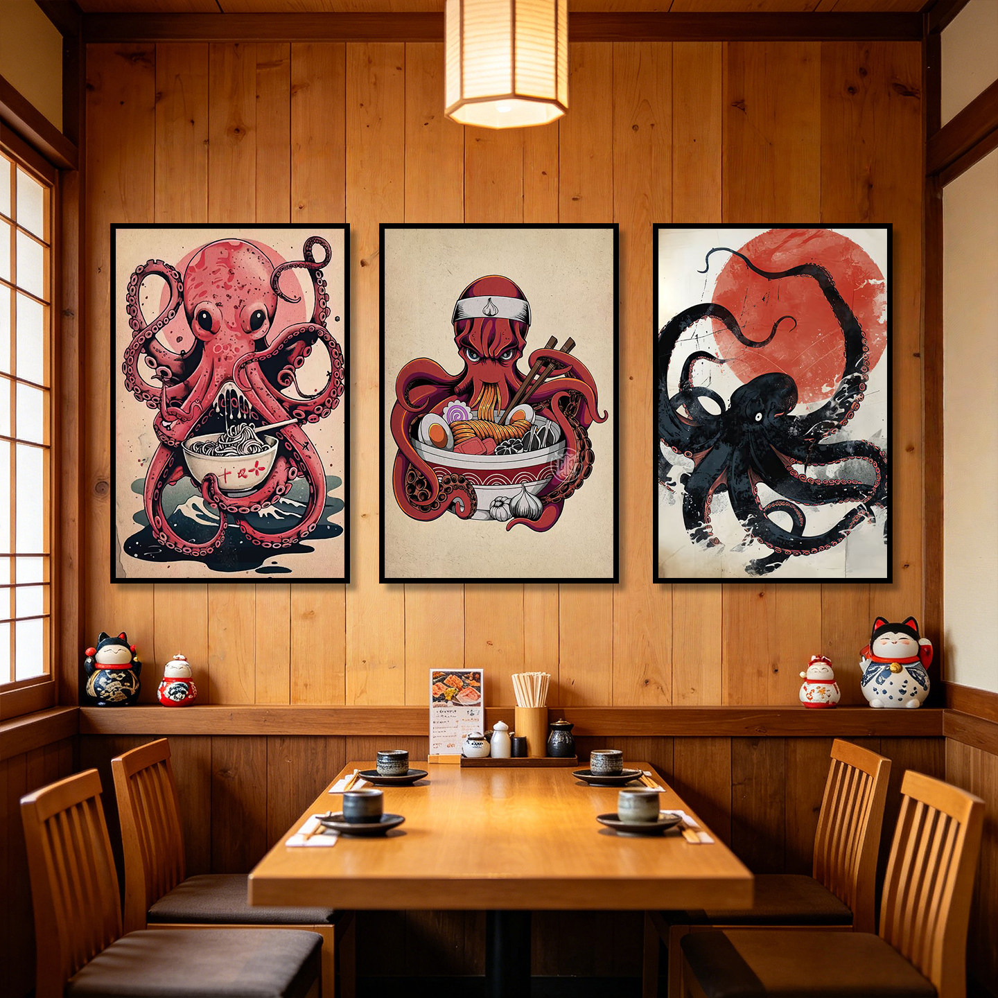 日式风格挂画拉面馆寿司料理店装饰画浮世绘原木和风玄关墙面装饰