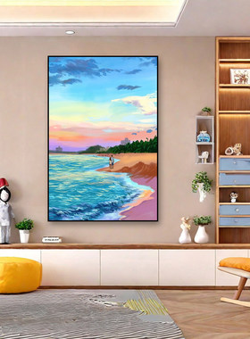 海边客厅餐厅装饰画小清新ins风挂画海岸蓝天白云风景民宿卧室画