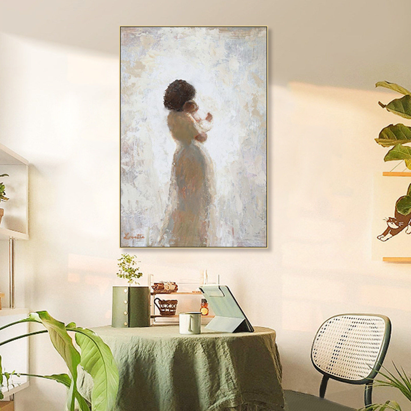 一家四口家装饰画莫兰迪主卧卧室挂画客厅侧边墙面餐边柜亲子房画