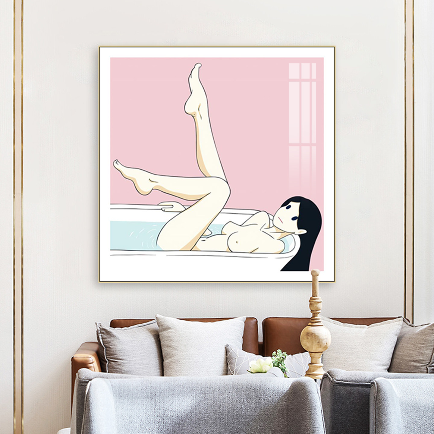 天野健少女维纳斯与猫卧室装饰画浴室多巴胺女孩潮流ins艺术挂画