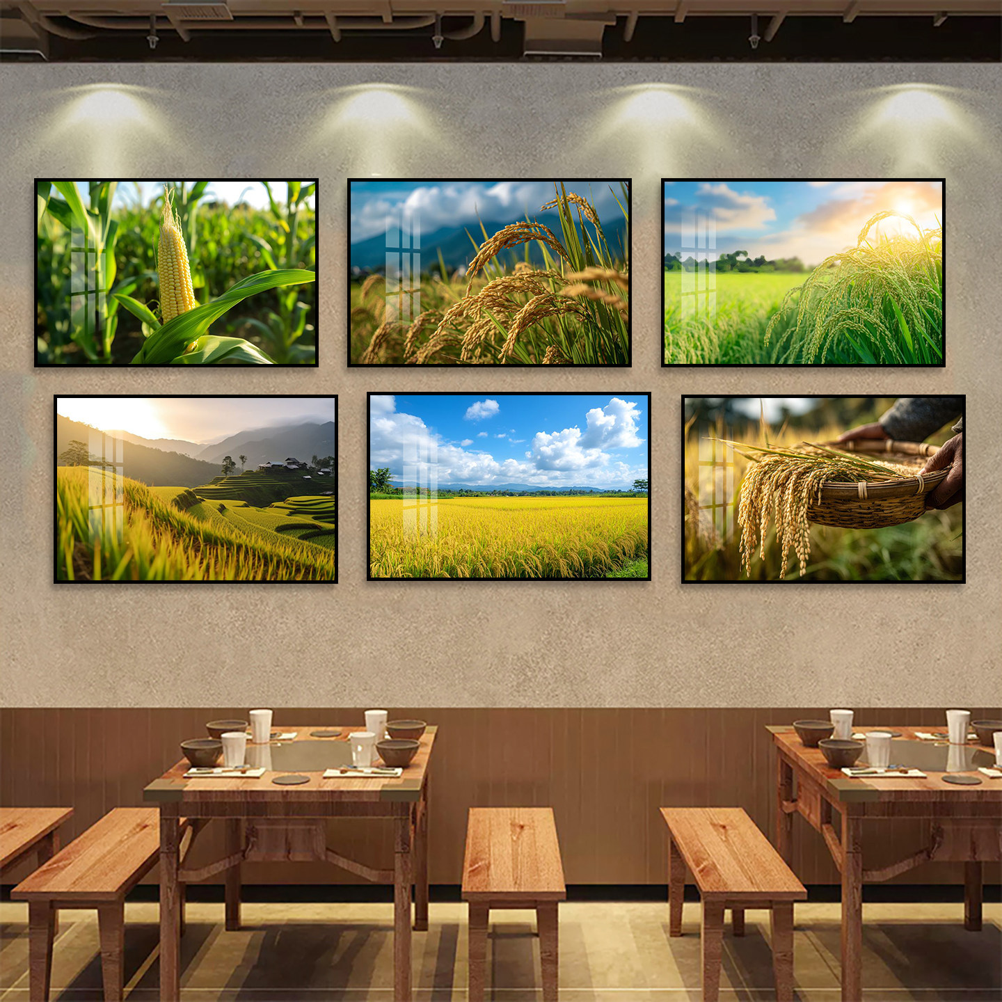 农家乐装饰画乡村田园风农作物风景挂画中餐厅饭店包间背景墙画