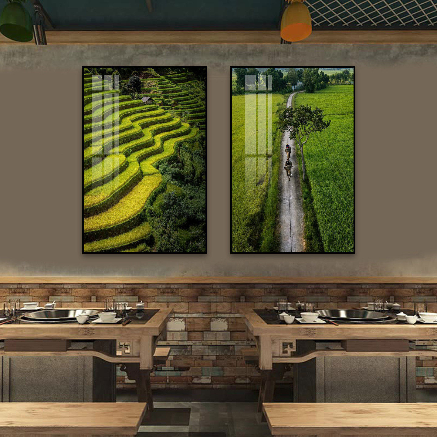 乡村农耕田园风景装饰画农家乐土菜馆挂画中式稻田水牛民俗壁画