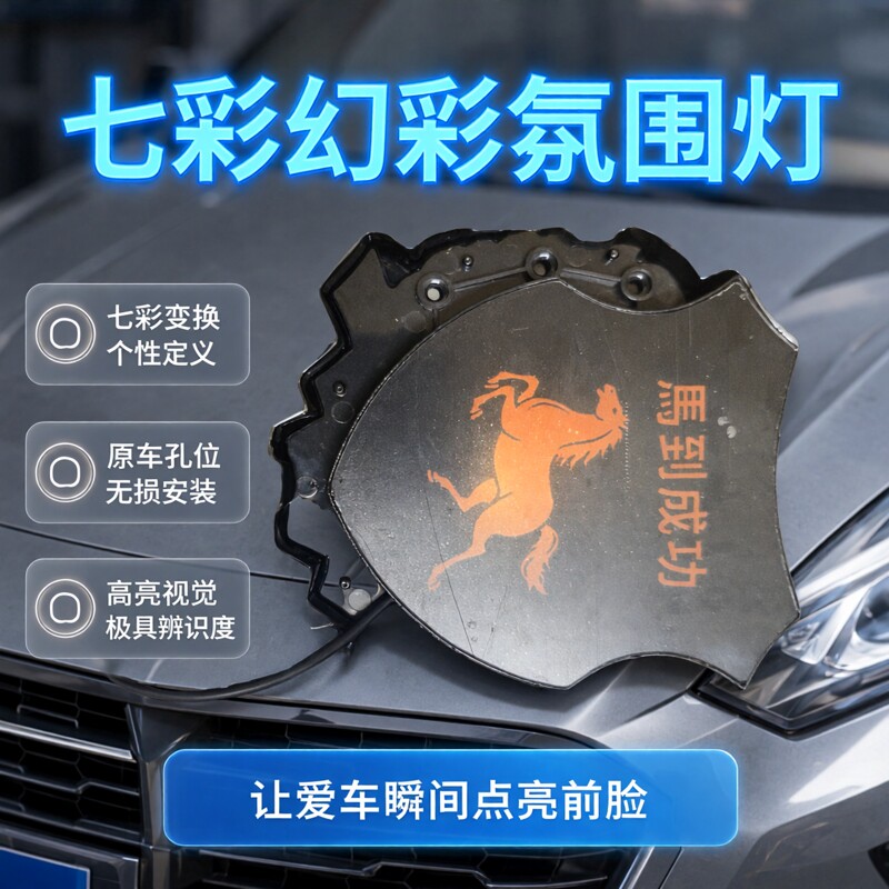 马到成功汽车中网灯日行灯氛围灯装饰灯直接连线七彩